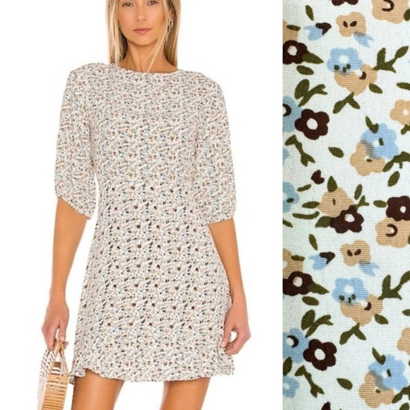 Faithfull The Brand Sidonie Floral Aurelia Cream Floral Mini Dress Size 4 - Picture 1 of 12